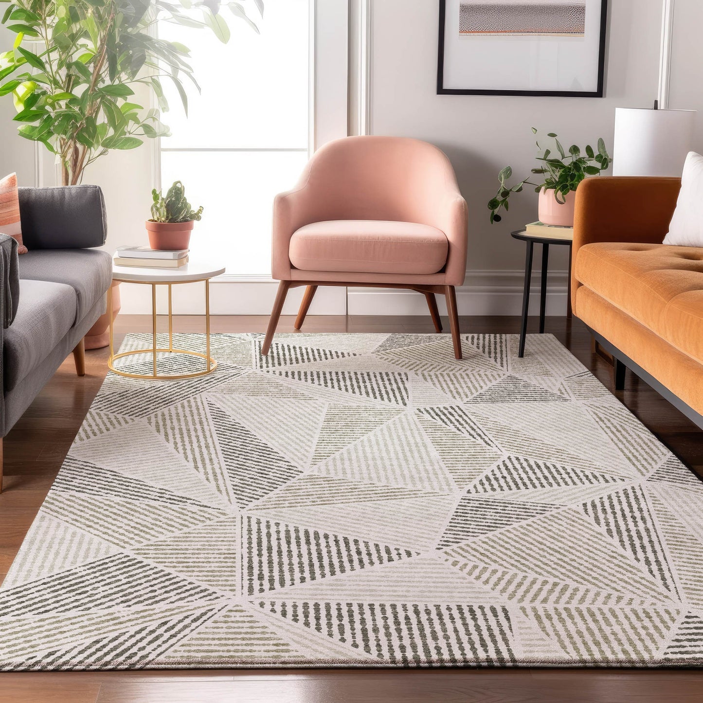 Addison Rugs Mayfield AMF618TP 8 x 10 (ft) Loomed Polyester Taupe Rectangular Indoor Geometric Machine washable Pet Friendly Area rug