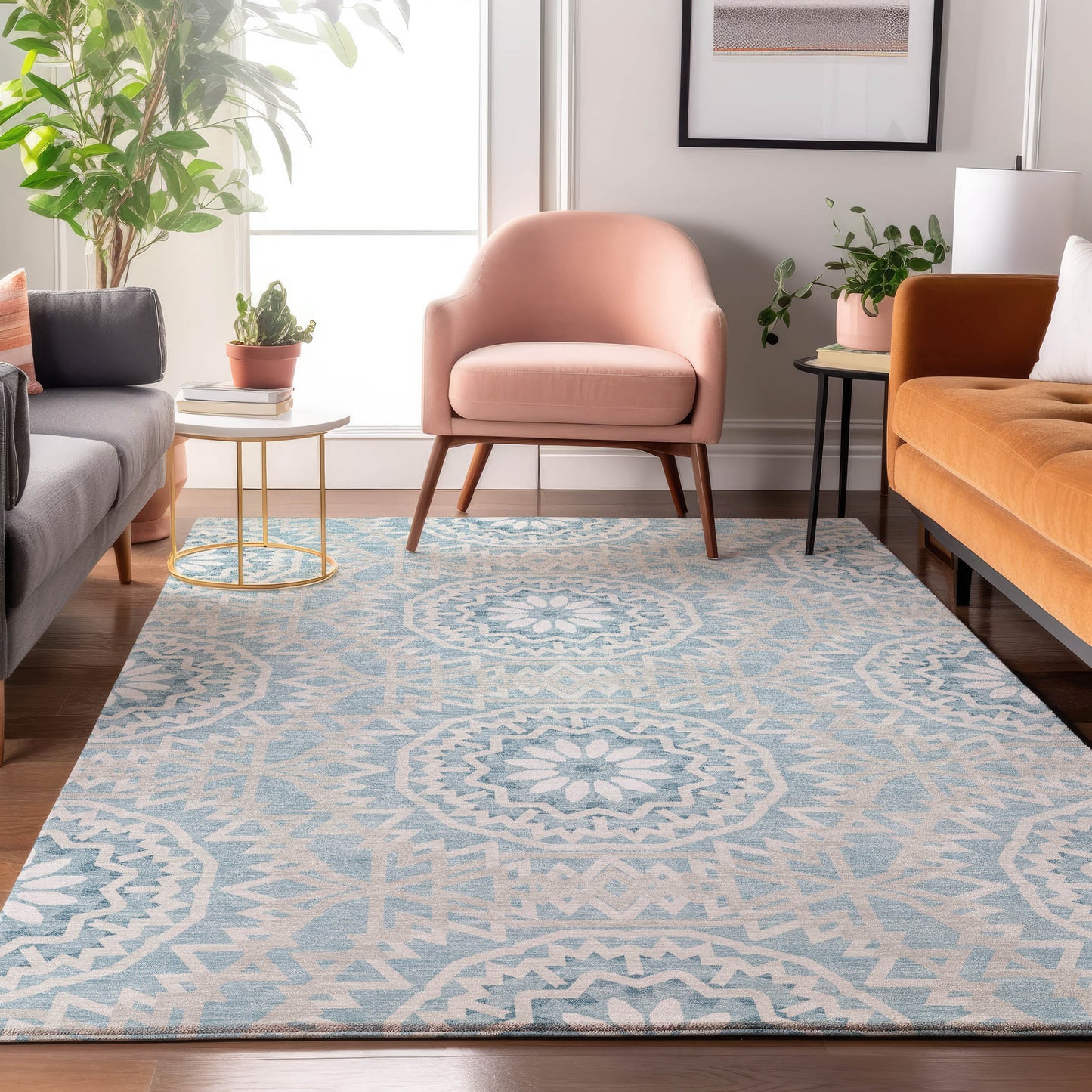 Addison Rugs Mayfield AMF619DN 10 x 14 (ft) Loomed Polyester Denim Rectangular Indoor Geometric Machine washable Pet Friendly Area rug