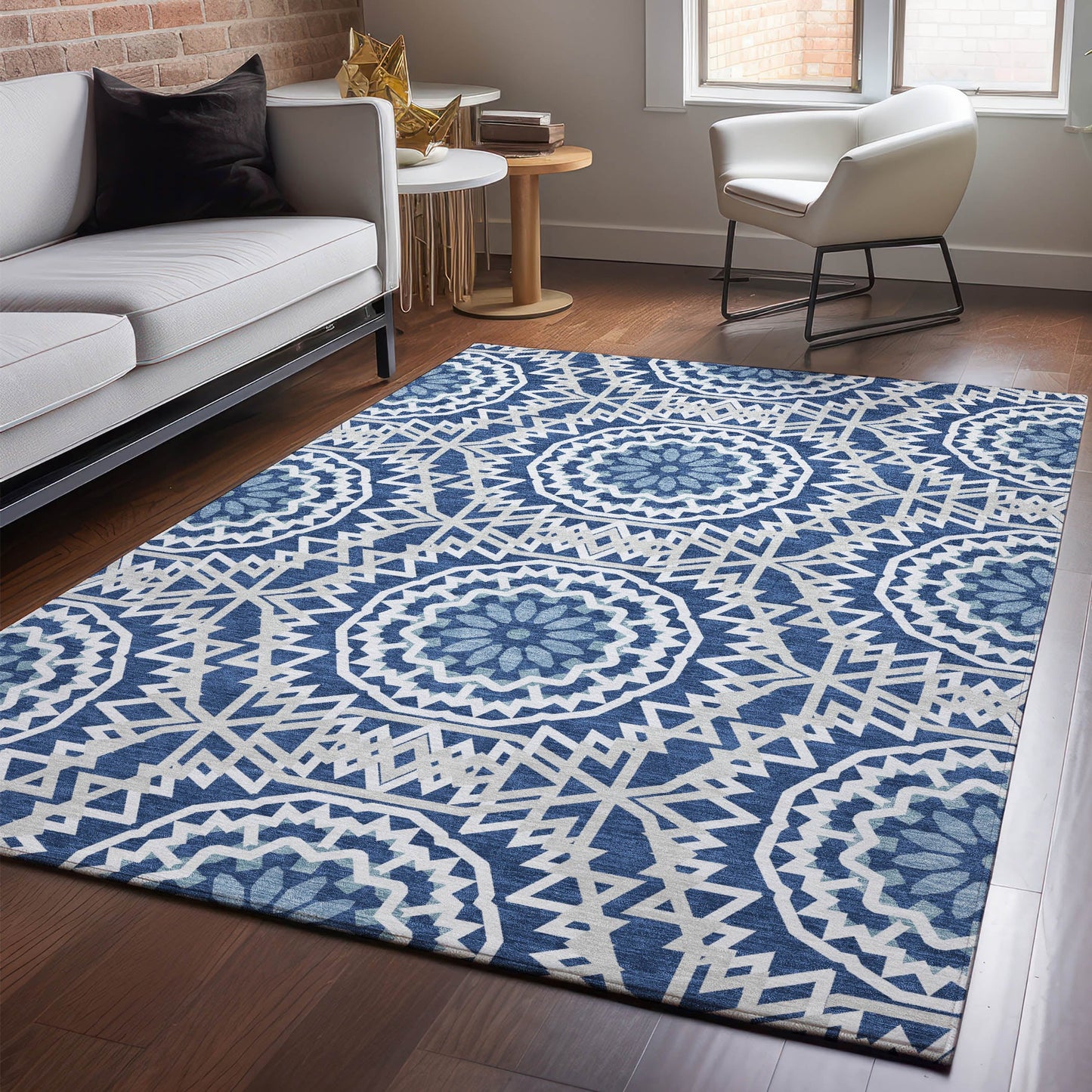 Addison Rugs Mayfield AMF619NA 8 x 10 (ft) Loomed Polyester Navy Rectangular Indoor Geometric Machine washable Pet Friendly Area rug