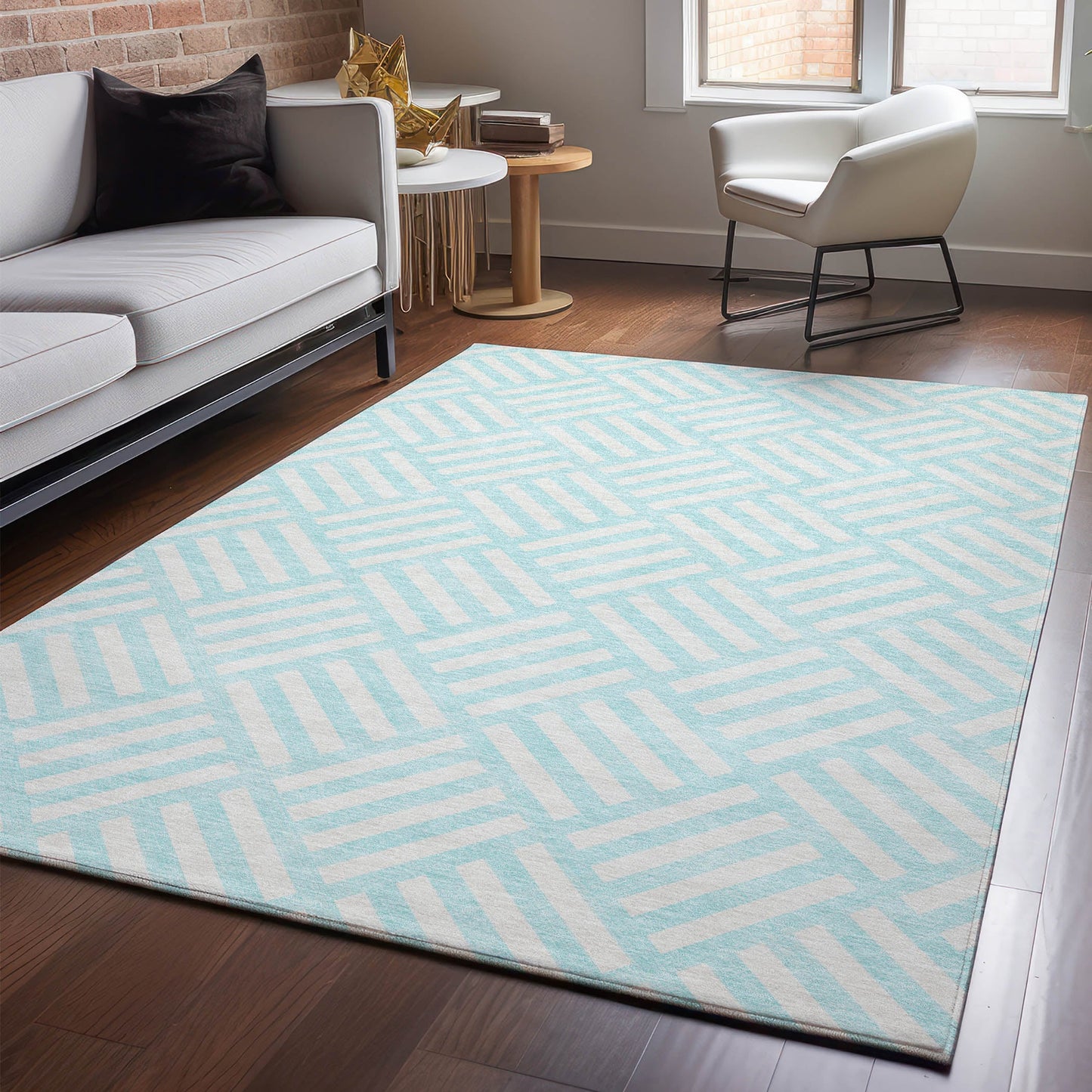 Addison Rugs Mayfield AMF620AQ 9 x 12 (ft) Loomed Polyester Aqua Rectangular Indoor Geometric Machine washable Pet Friendly Area rug