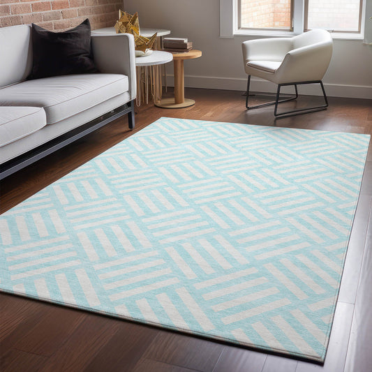 Addison Rugs Mayfield AMF620AQ 9 x 12 (ft) Loomed Polyester Aqua Rectangular Indoor Geometric Machine washable Pet Friendly Area rug