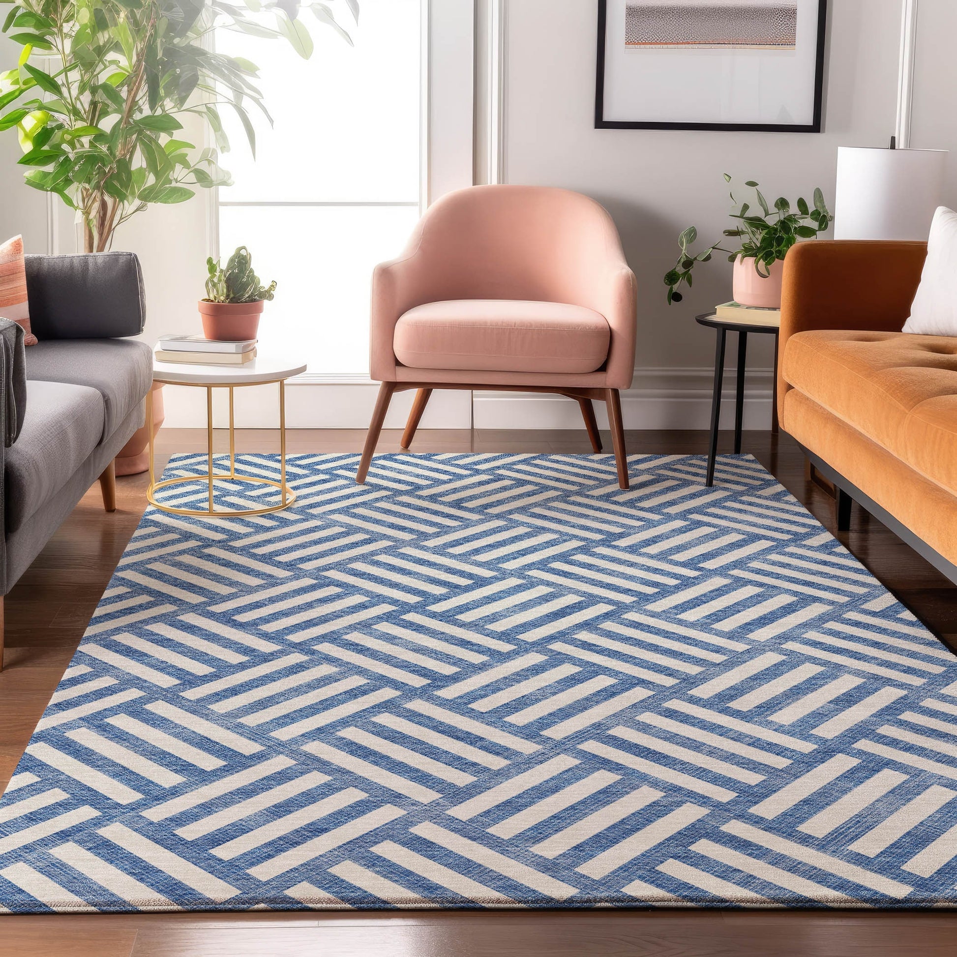 Addison Rugs Mayfield AMF620BU 9 x 12 (ft) Loomed Polyester Blue Rectangular Indoor Geometric Machine washable Pet Friendly Area rug