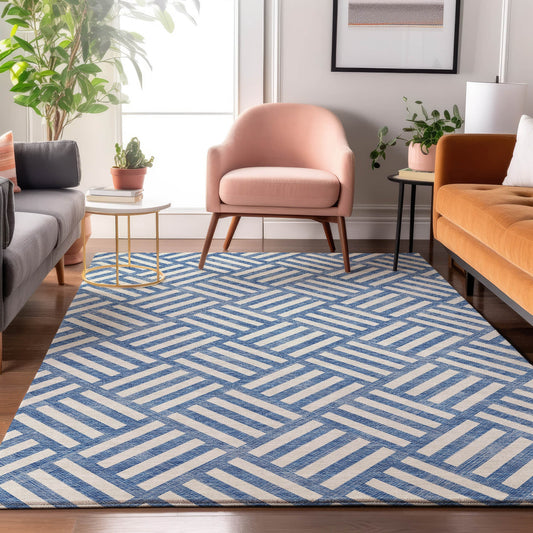 Addison Rugs Mayfield AMF620BU 9 x 12 (ft) Loomed Polyester Blue Rectangular Indoor Geometric Machine washable Pet Friendly Area rug