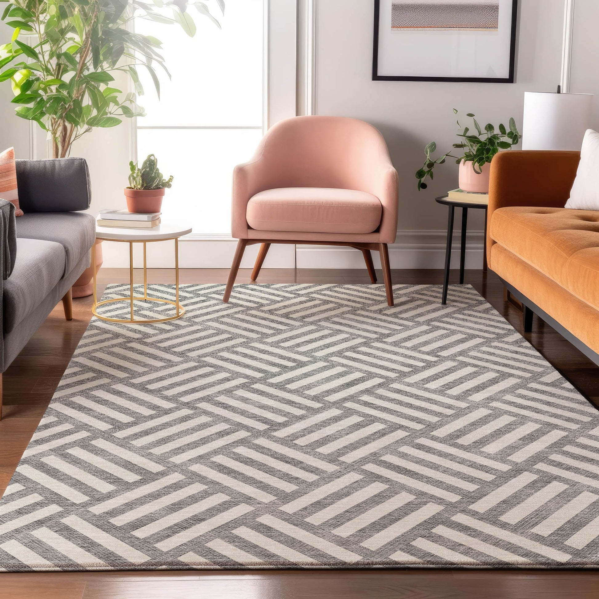 Addison Rugs Mayfield AMF620GY 8 x 10 (ft) Loomed Polyester Gray Rectangular Indoor Geometric Machine washable Pet Friendly Area rug