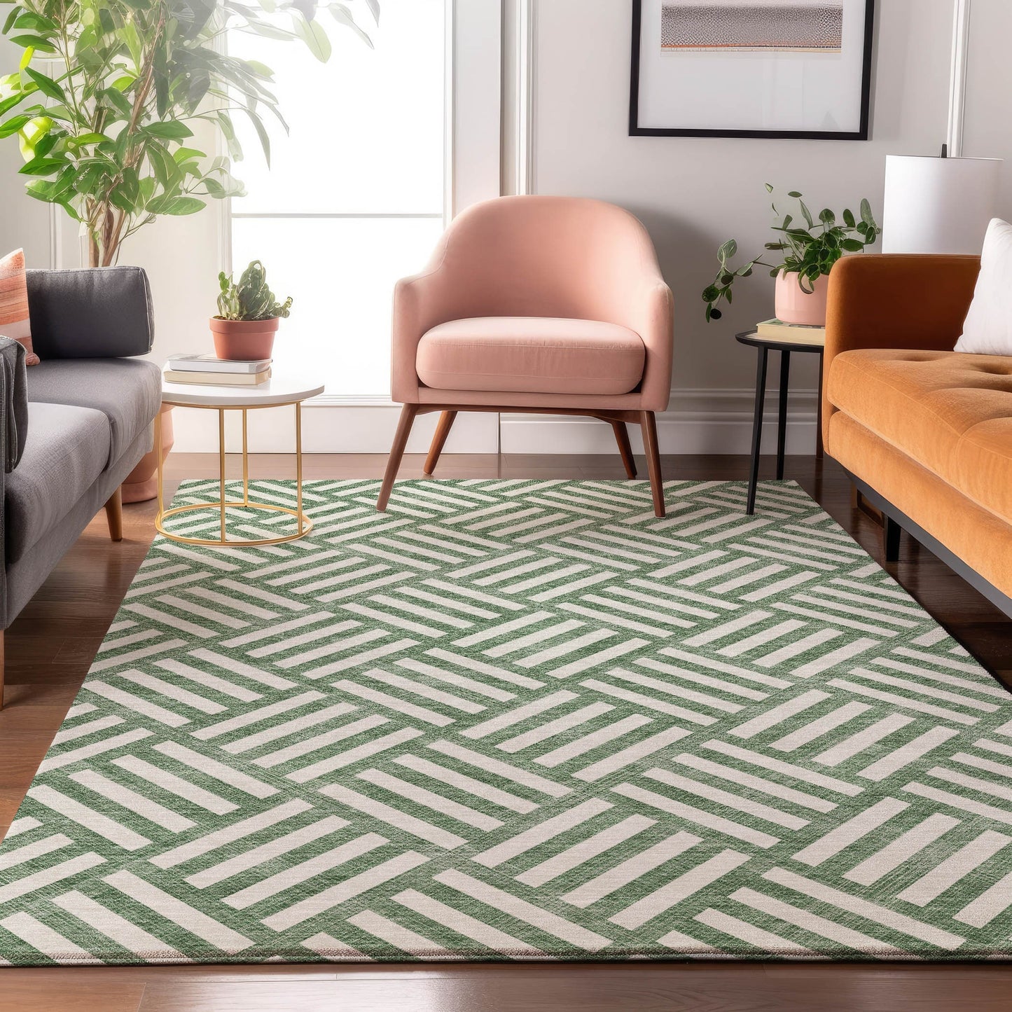 Addison Rugs Mayfield AMF620GE 8 x 10 (ft) Loomed Polyester Green Rectangular Indoor Geometric Machine washable Pet Friendly Area rug