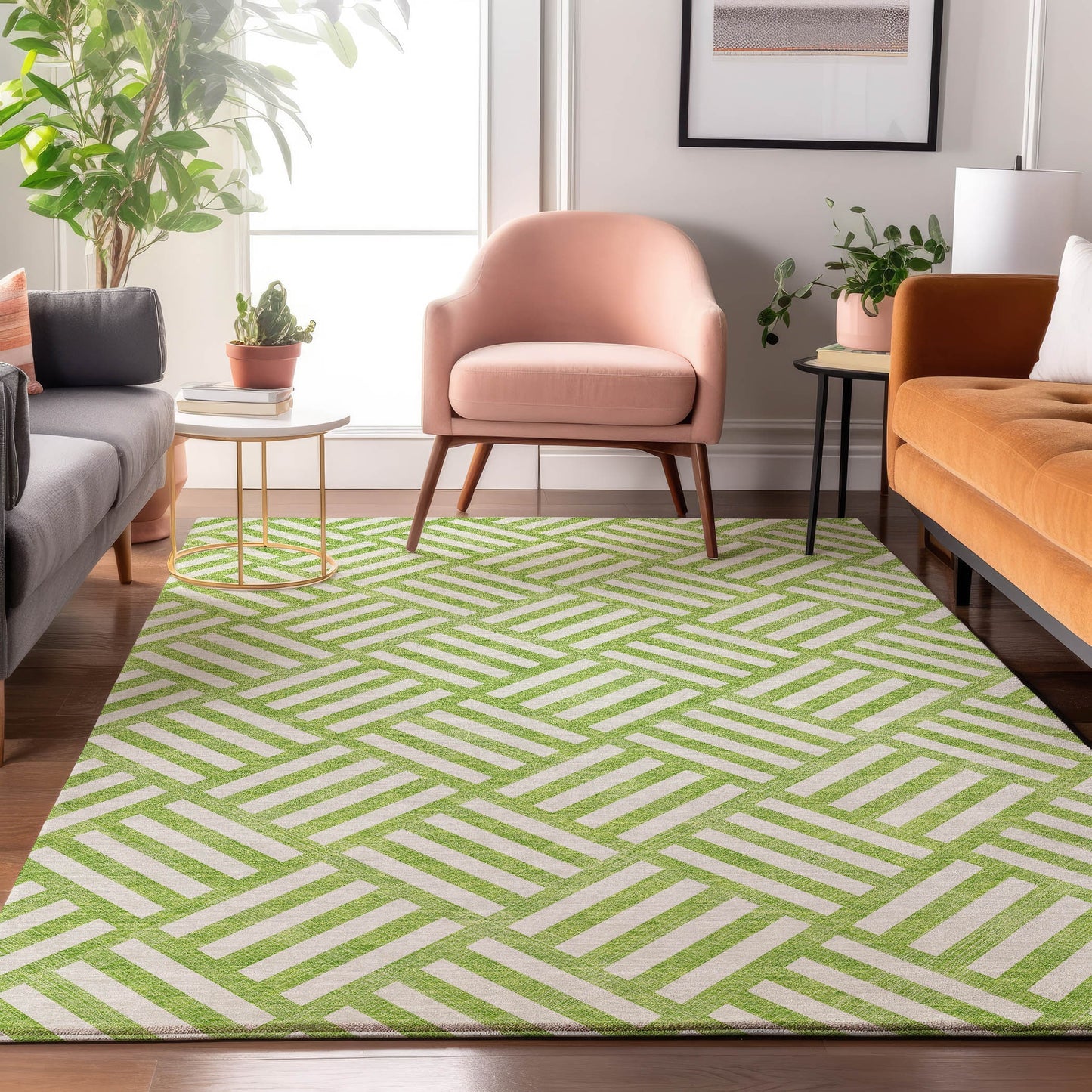 Addison Rugs Mayfield AMF620LM 8 x 10 (ft) Loomed Polyester Lime Rectangular Indoor Geometric Machine washable Pet Friendly Area rug