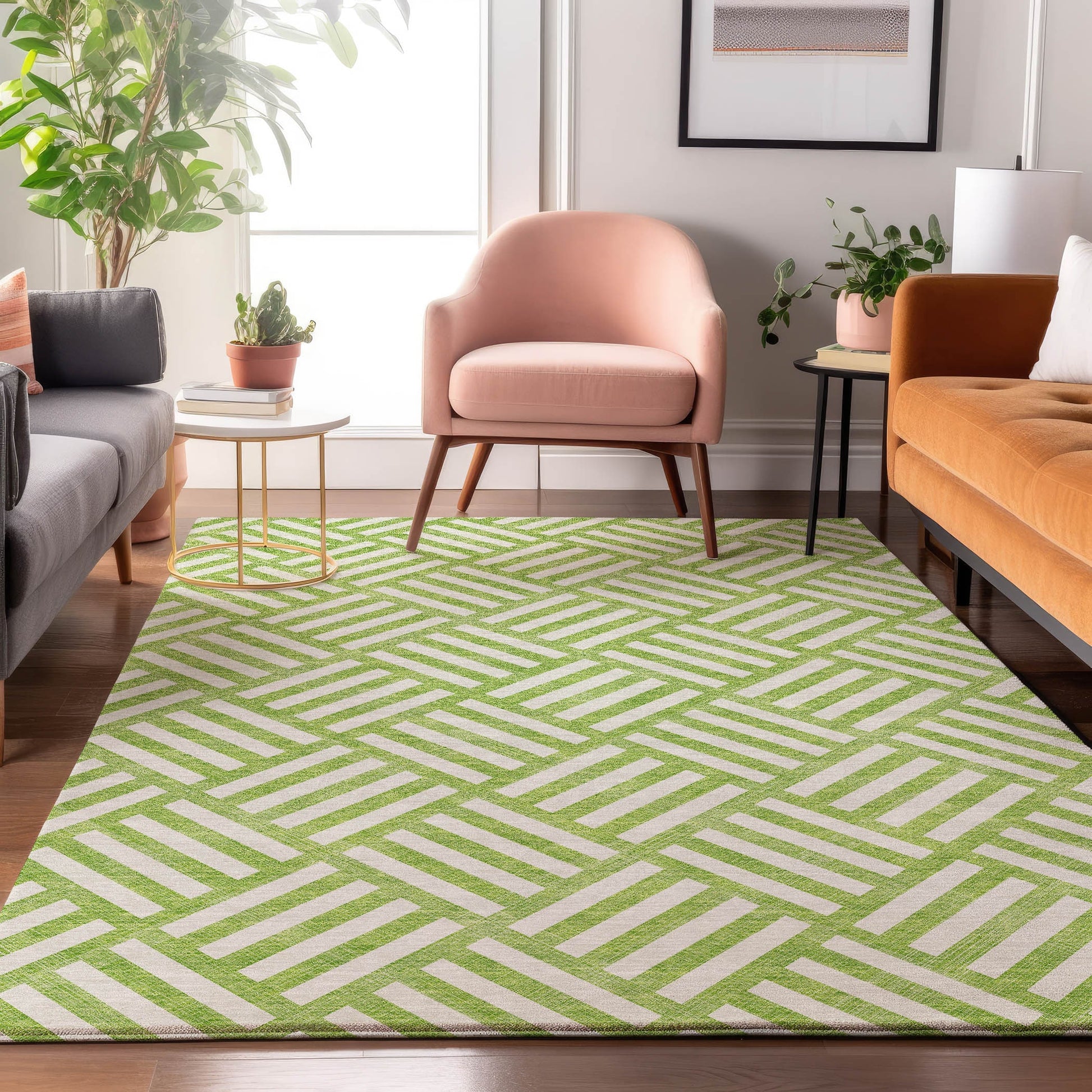 Addison Rugs Mayfield AMF620LM 8 x 10 (ft) Loomed Polyester Lime Rectangular Indoor Geometric Machine washable Pet Friendly Area rug