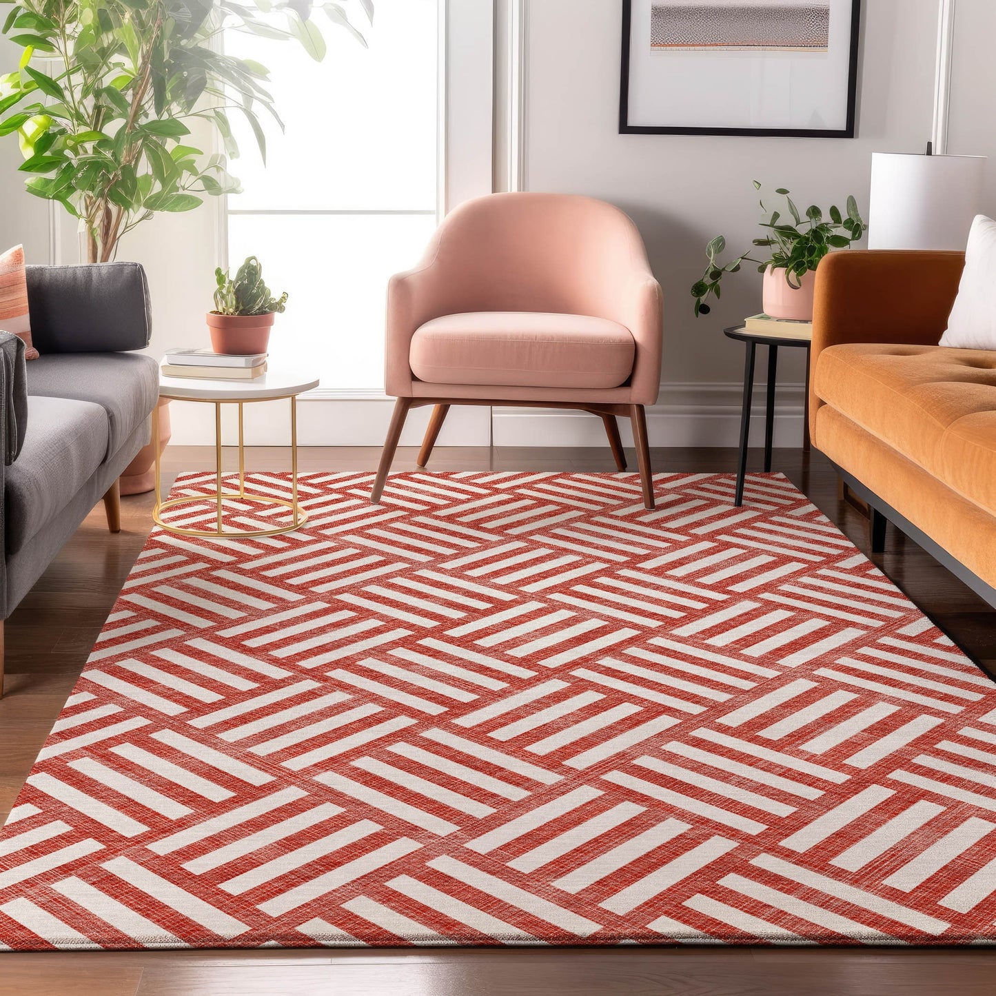 Addison Rugs Mayfield AMF620RD 8 x 10 (ft) Loomed Polyester Red Rectangular Indoor Geometric Machine washable Pet Friendly Area rug