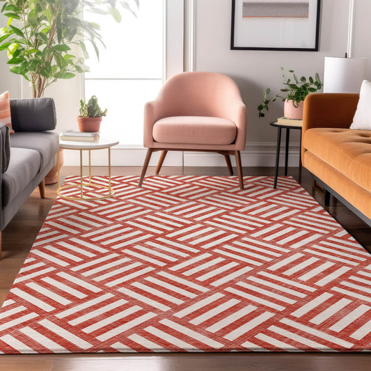 Addison Rugs Mayfield AMF620RD 8 x 10 (ft) Loomed Polyester Red Rectangular Indoor Geometric Machine washable Pet Friendly Area rug