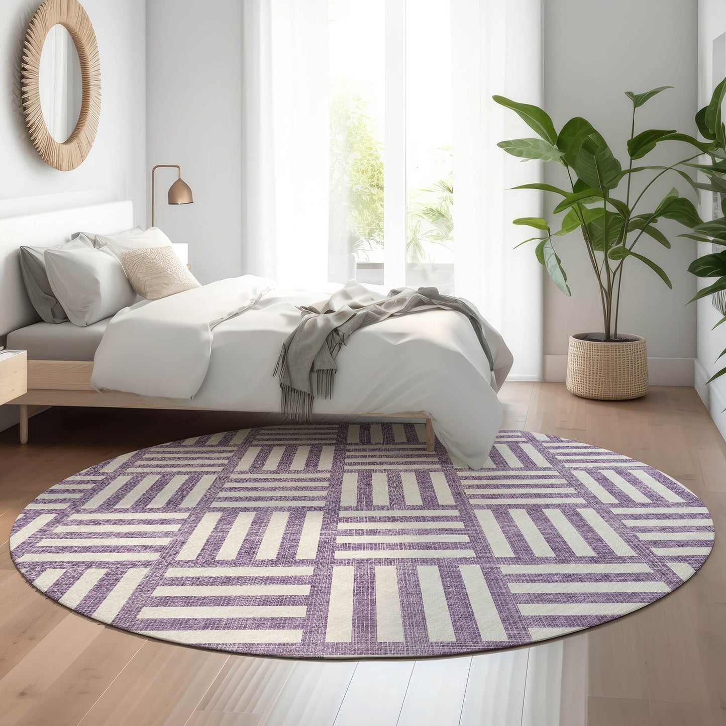 Addison Rugs Mayfield AMF620PP 8 x 8 (ft) Loomed Polyester Purple Round Indoor Geometric Machine washable Pet Friendly Area rug