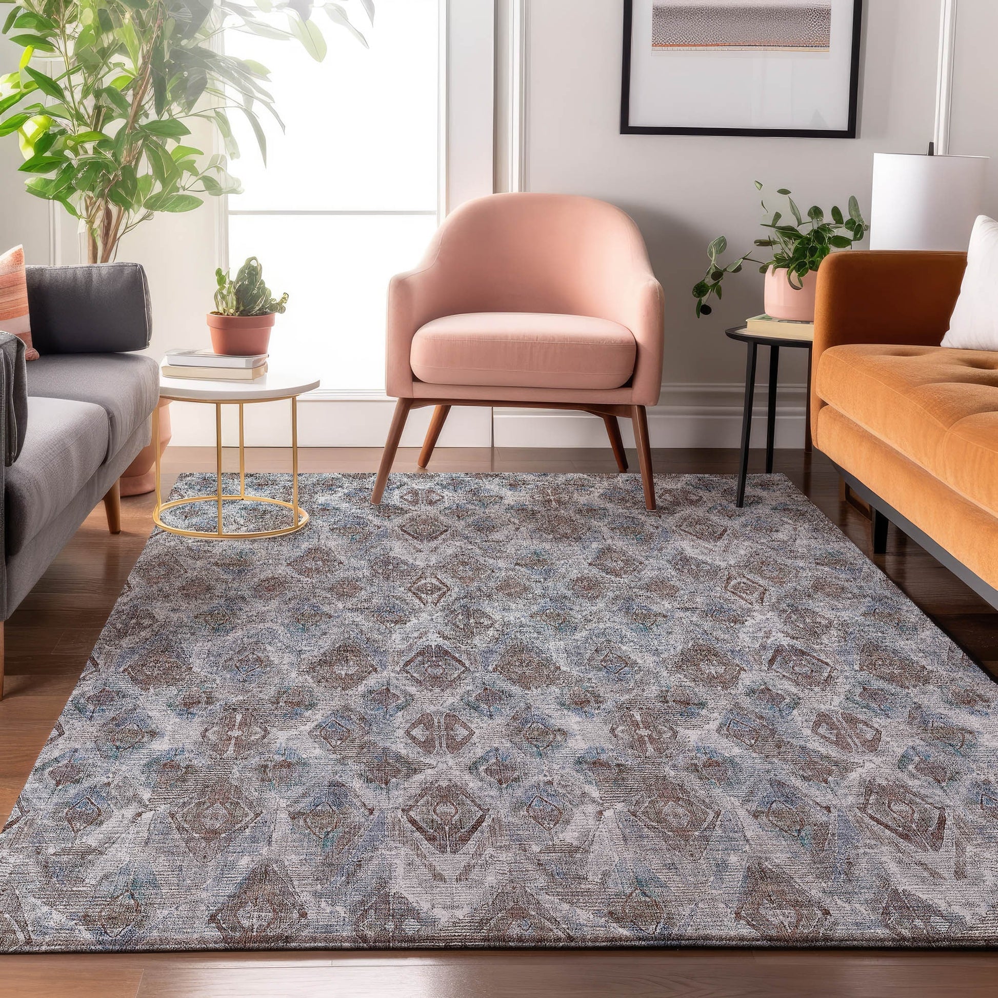 Addison Rugs Mayfield AMF622BU 8 x 10 (ft) Loomed Polyester Blue Rectangular Indoor Geometric Machine washable Pet Friendly Area rug