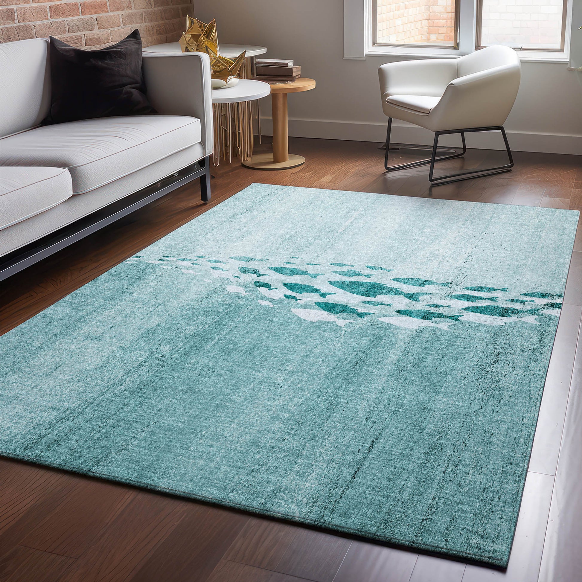 Addison Rugs Mayfield AMF627TE 8 x 10 (ft) Loomed Polyester Teal Rectangular Indoor Geometric Machine washable Pet Friendly Area rug