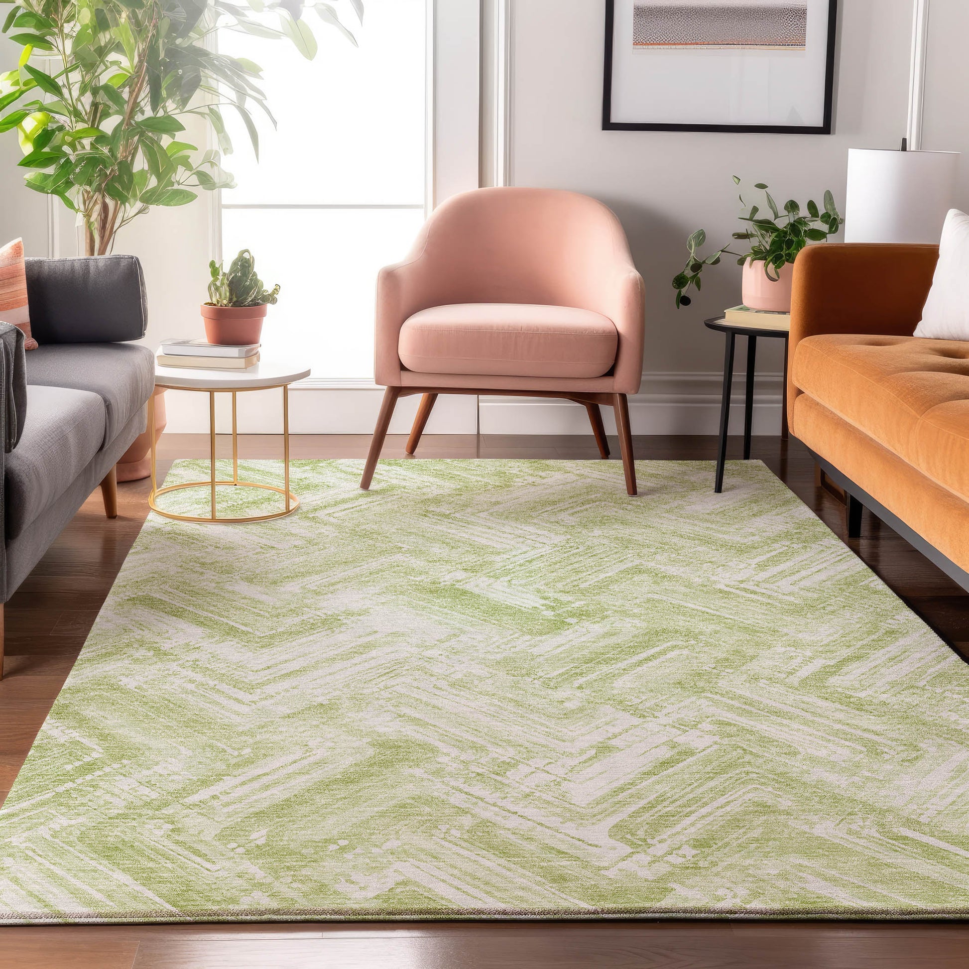 Addison Rugs Mayfield AMF630GE 8 x 10 (ft) Loomed Polyester Green Rectangular Indoor Geometric Machine washable Pet Friendly Area rug