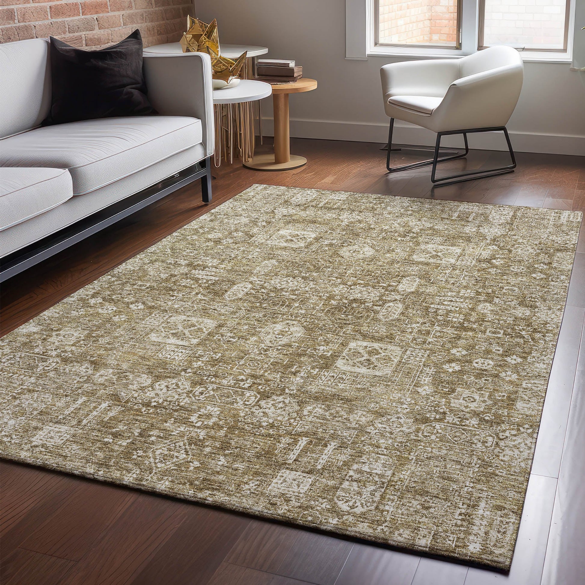 Addison Rugs Mayfield AMF637BR 8 x 10 (ft) Loomed Polyester Brown Rectangular Indoor Geometric Machine washable Pet Friendly Area rug