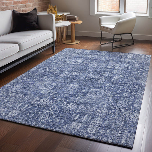 Addison Rugs Mayfield AMF637NA 9 x 12 (ft) Loomed Polyester Navy Rectangular Indoor Geometric Machine washable Pet Friendly Area rug