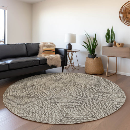 Addison Rugs Mayfield AMF74MC 8 x 8 (ft) Loomed Polyester Mocha Round Indoor Abstract Machine washable Pet Friendly Area rug