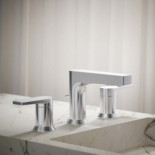 KOHLER Taut Polished Chrome Widespread 2-handle WaterSense Low-arc Commercial/Residential Handle Bathroom Sink Faucet with Drain