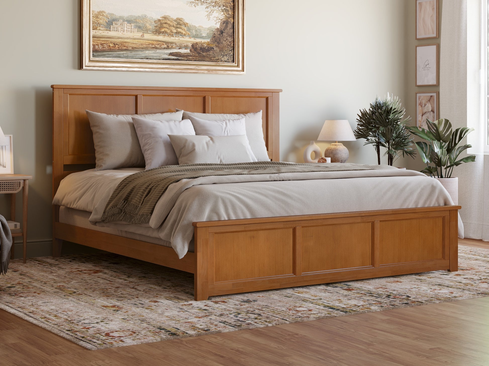 AFI King Light Toffee Wood Low-Profile Bed with Headboard