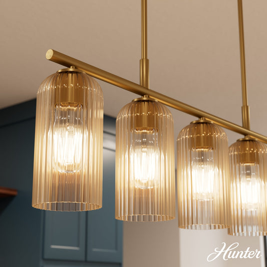 Hunter Jasmine Roth Beverly Glen 5 -Light Satin Gold Glam For Use in Foyers, Kitchens, Chandelier 6632188