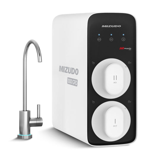 Mizudo Megaflo Mini 8-stage 1000 GPD Tankless RO Water Filter Carbon Block Under Sink Reverse Osmosis Filtration System with Stainless Steel Faucet
