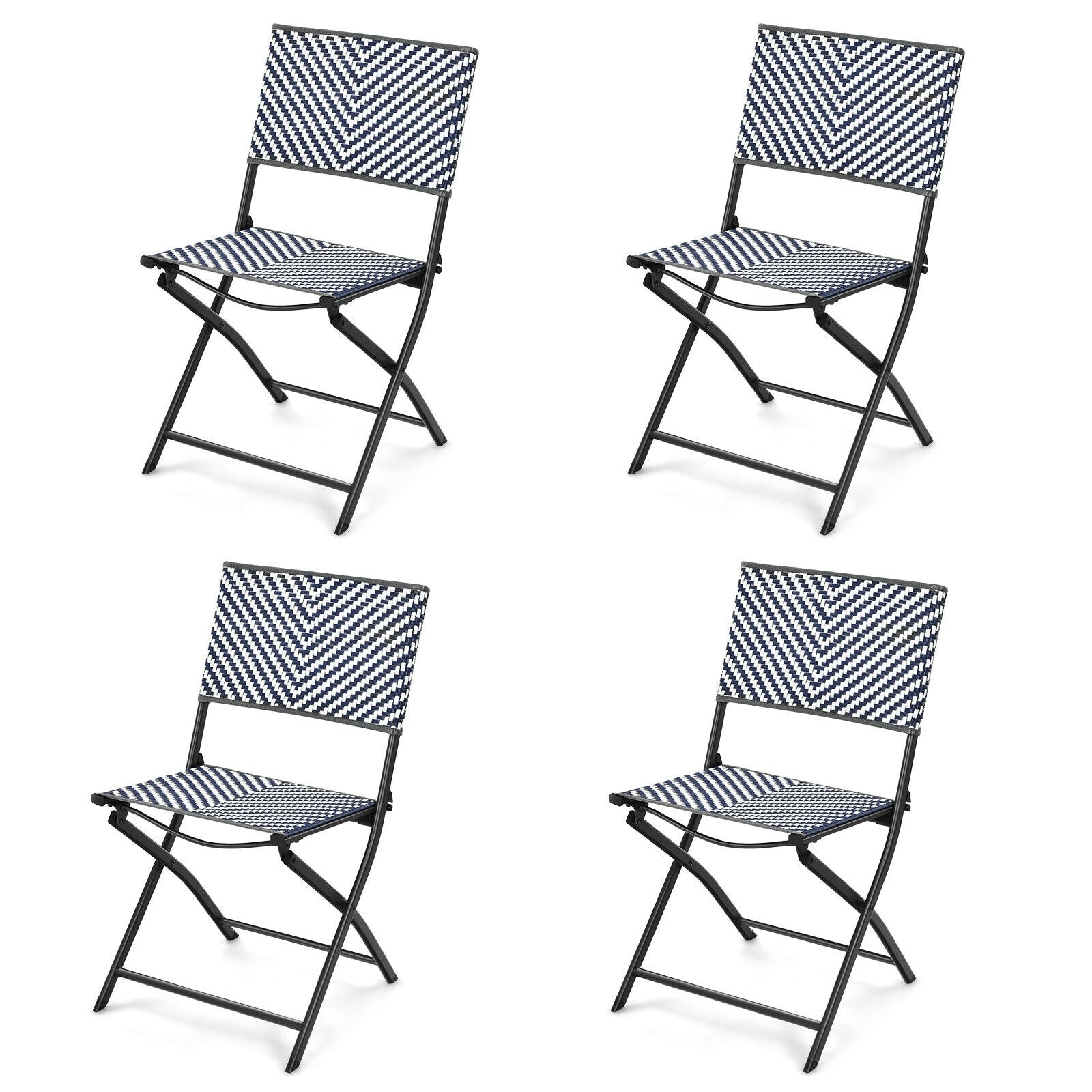 Forclover Patio Dining Chairs Set of 4 Navy blue and white Steel Frame Stationary Dining Chair with Solid Seat