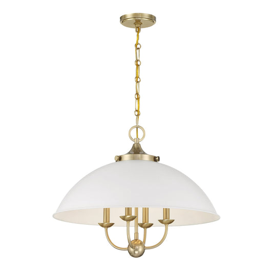 Savoy House Monterey 4 -Light White and Warm Brass Traditional Bowl Medium Indoor Hanging Pendant Light