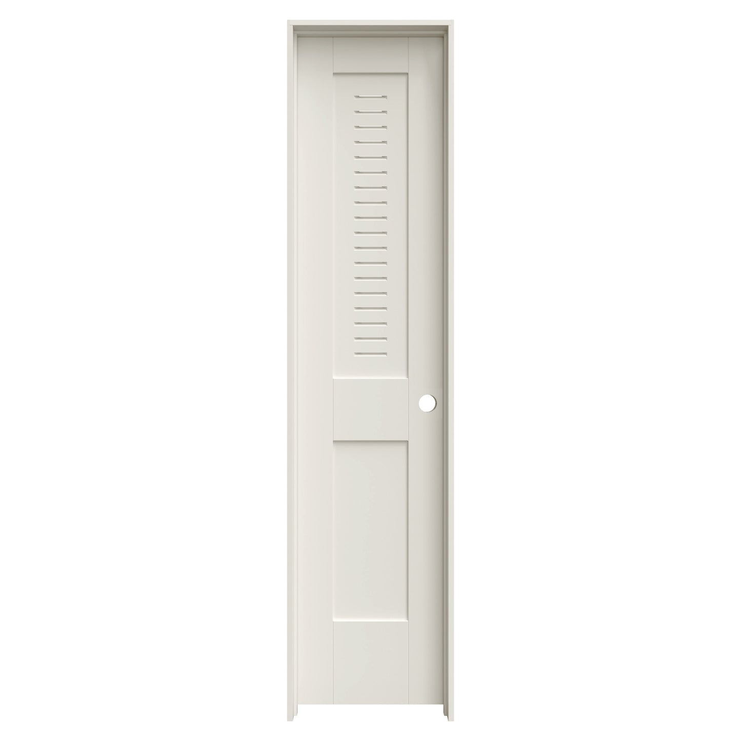 JELD-WEN 18-in x 80-in Primed Solid core Louver Left hand Textured Primed MDF Flat Jamb Single Prehung Interior Door