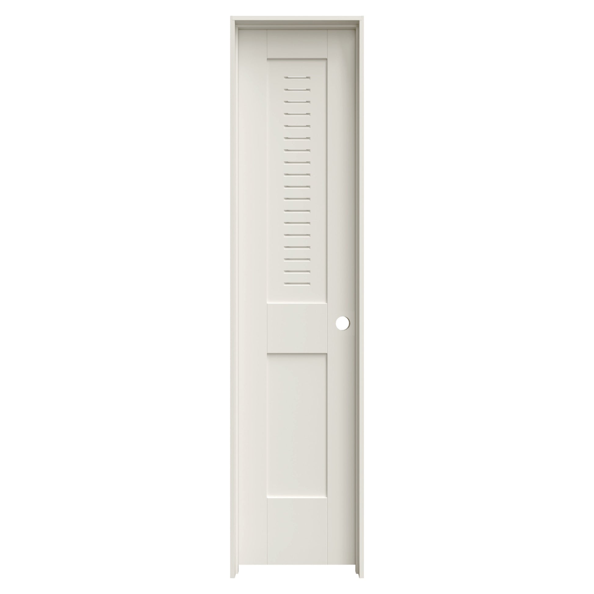 JELD-WEN 18-in x 80-in Primed Solid core Louver Left hand Textured Primed MDF Flat Jamb Single Prehung Interior Door