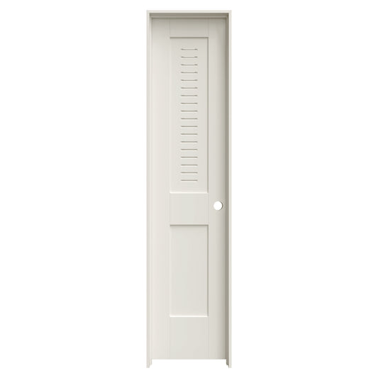 JELD-WEN 18-in x 80-in Primed Solid core Louver Left hand Textured Primed MDF Flat Jamb Single Prehung Interior Door