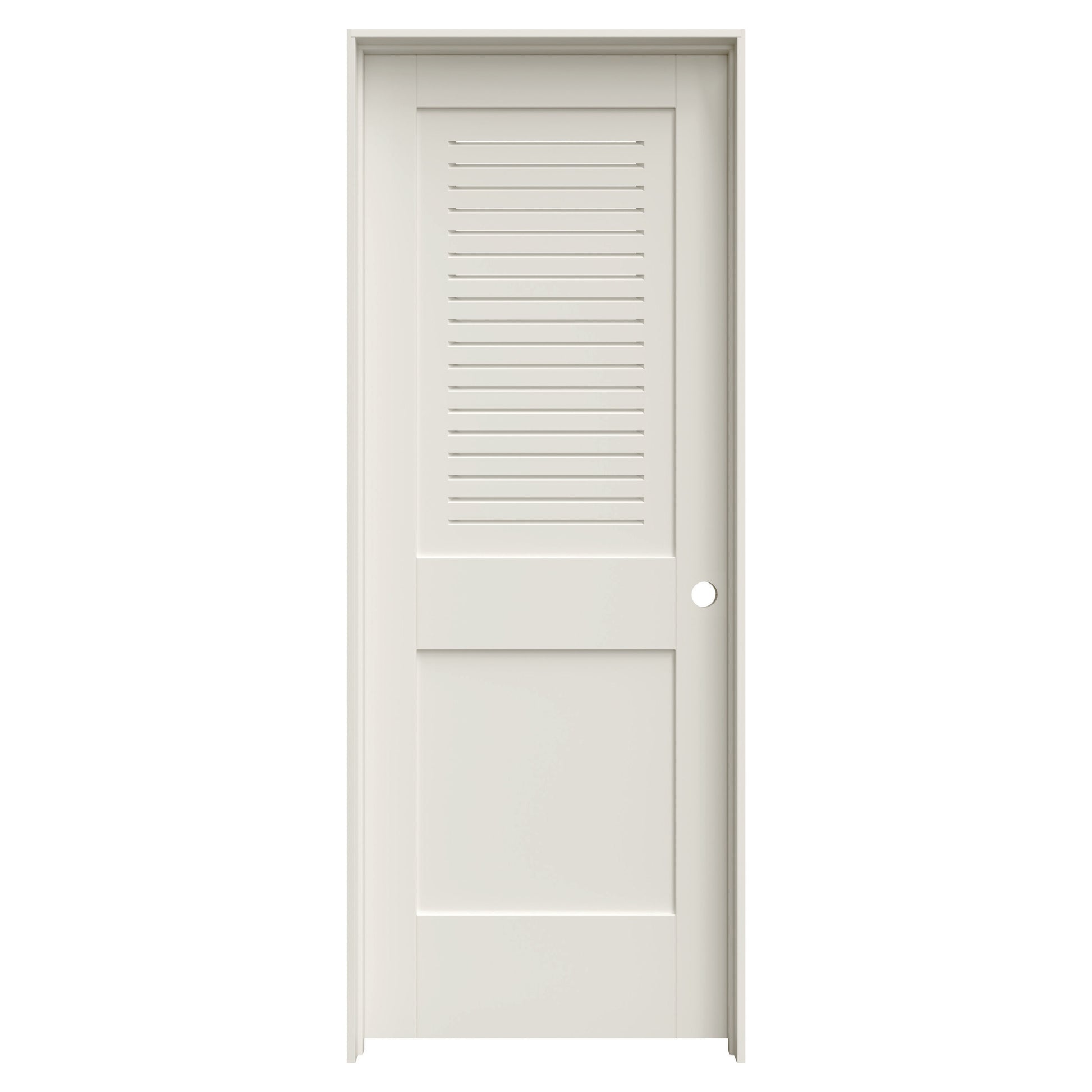 JELD-WEN 30-in x 80-in Primed Solid core Louver Left hand Textured Primed MDF Flat Jamb Single Prehung Interior Door with
