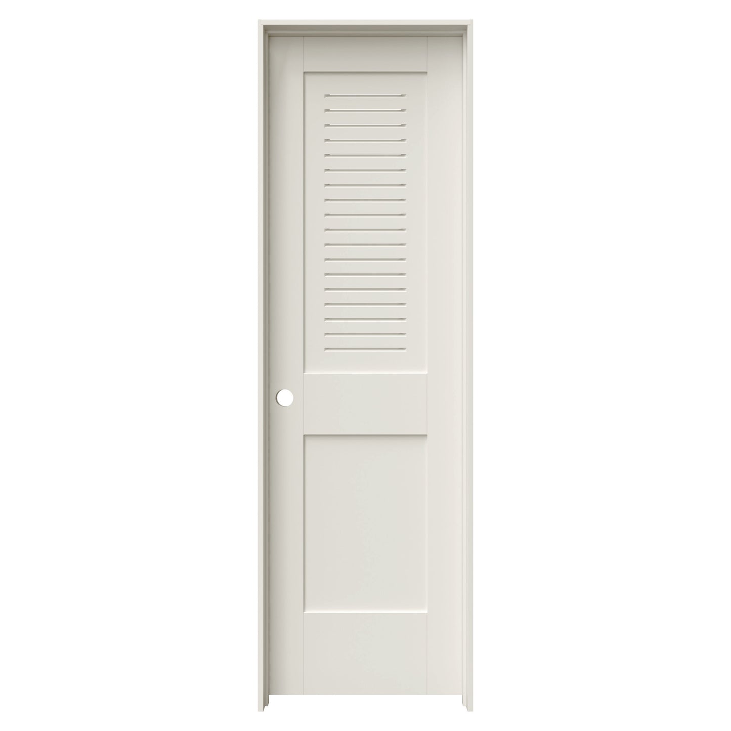 JELD-WEN 24-in x 80-in Primed Solid core Louver Right hand Textured Primed MDF Flat Jamb Single Prehung Interior Door with