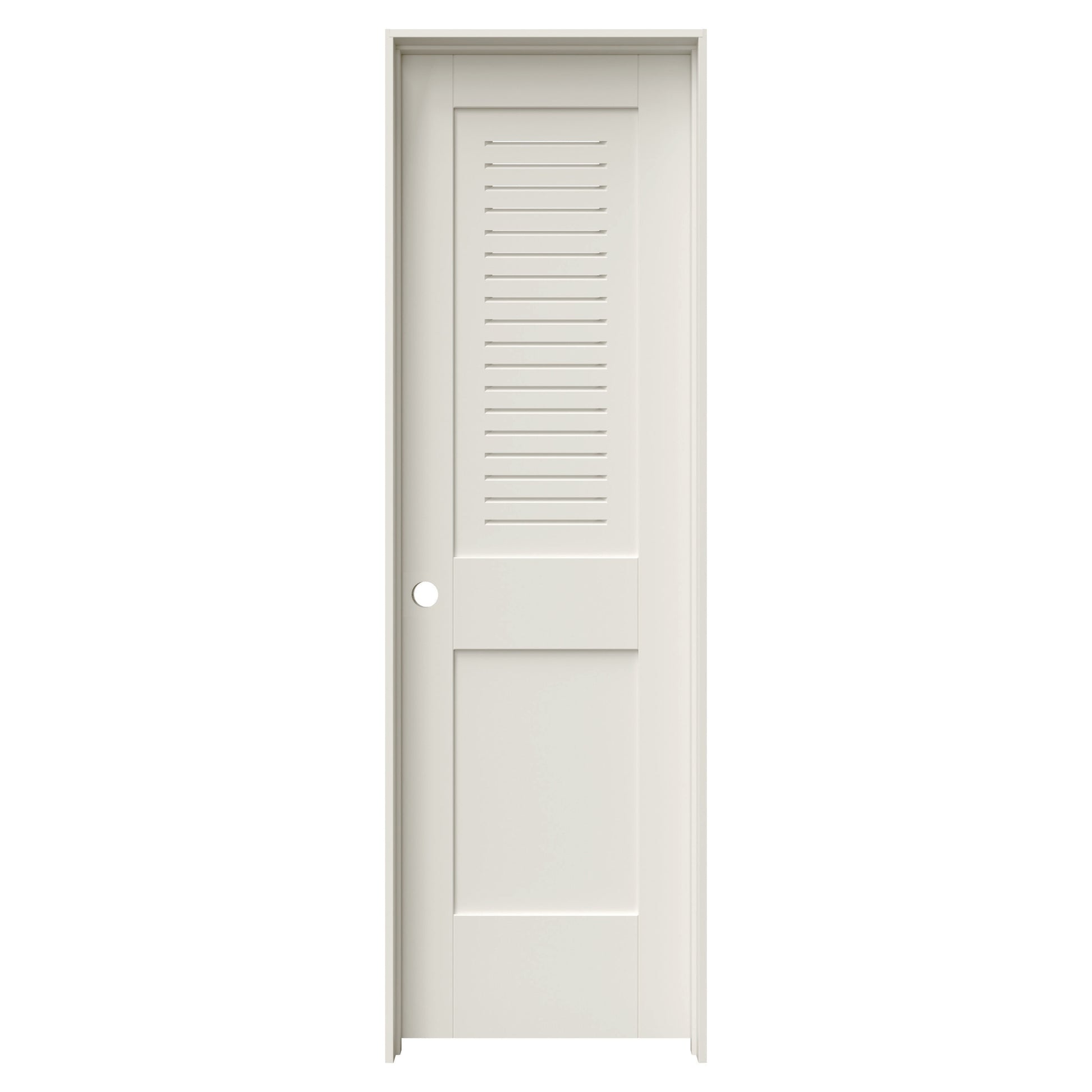 JELD-WEN 24-in x 80-in Primed Solid core Louver Right hand Textured Primed MDF Flat Jamb Single Prehung Interior Door with
