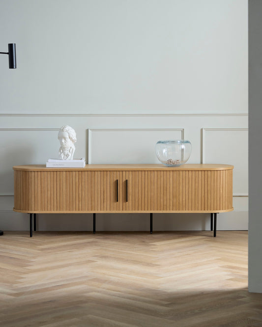  Natural Oak Contemporary/Modern Wood Media Cabinet