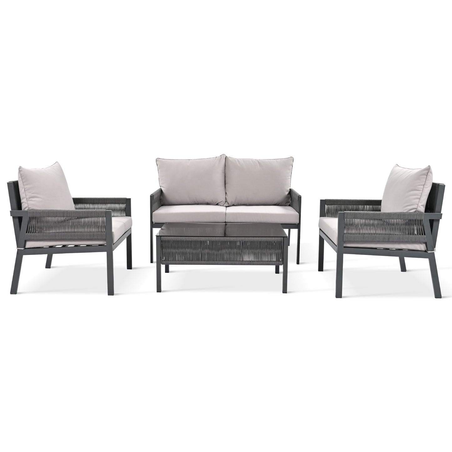 Nestfair 4 -Piece Wicker Patio Conversation Set with Light Gray Cushions