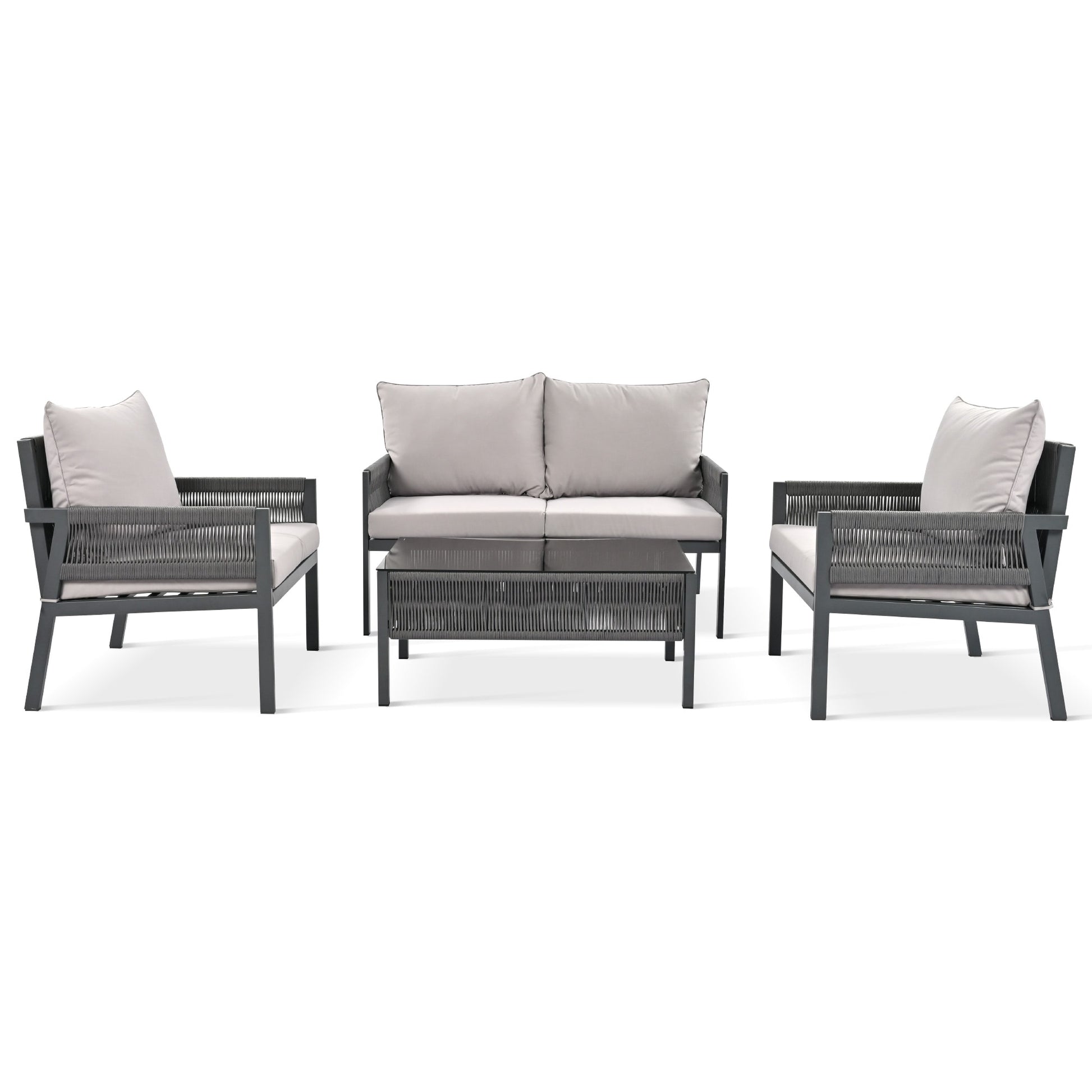Nestfair 4 -Piece Wicker Patio Conversation Set with Light Gray Cushions