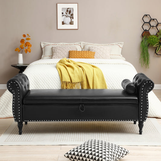 Lycvki Casual Black Storage Bench with Storage 63-in x 10-in x 24-in