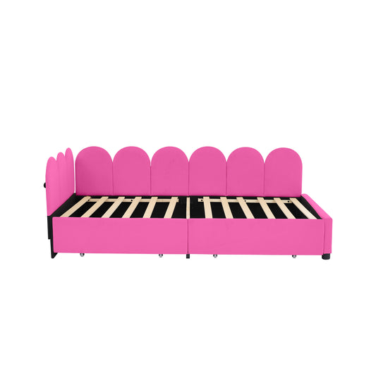 Damerin Twin Rose Red Wood Tufted Bed Frame
