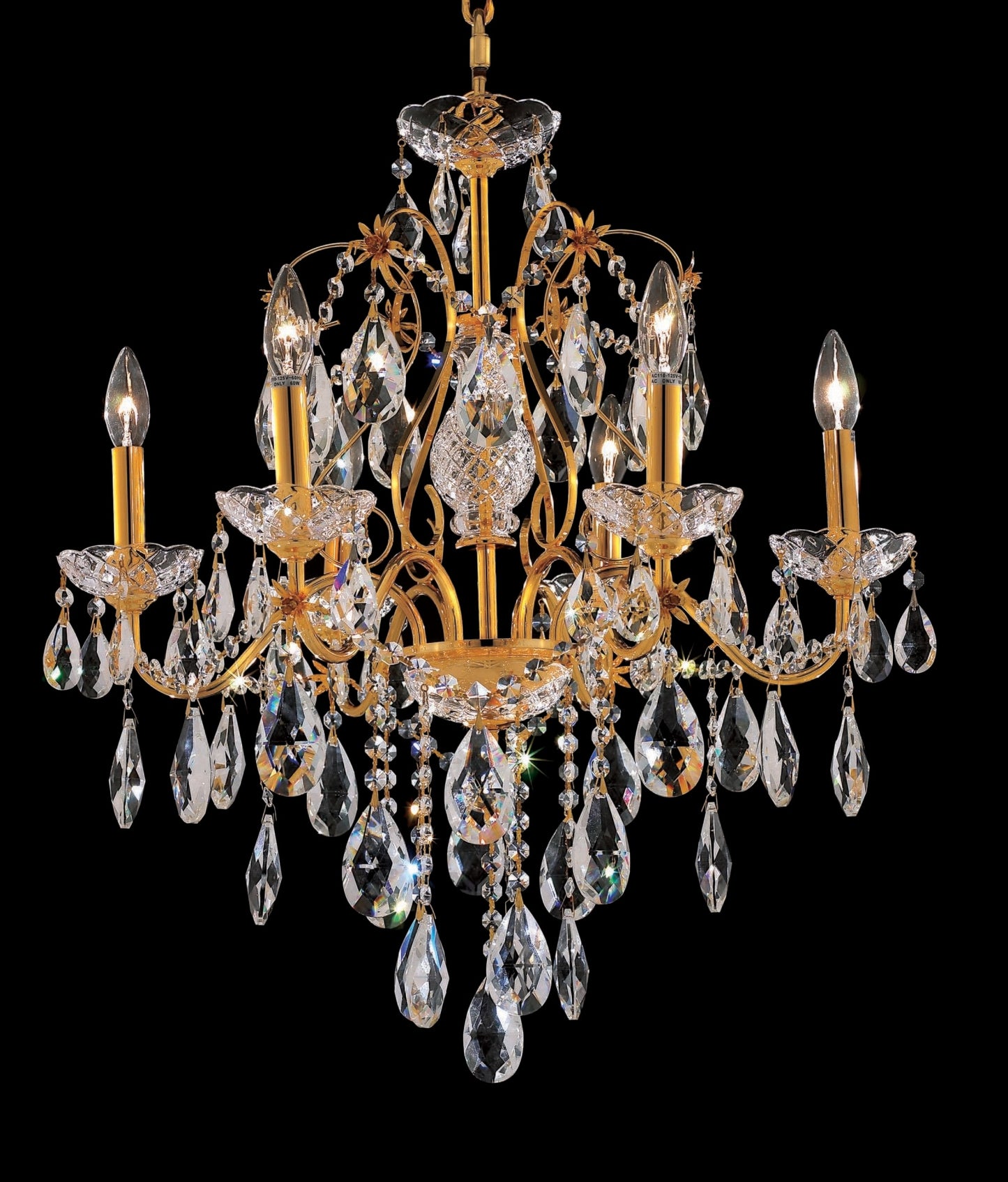 Elegant Decor Home Furnishing 6 -Light Gold Transitional Crystal For Use in Bedrooms, Dining Rooms, Foyers, Kitchens, Living Rooms Chandelier