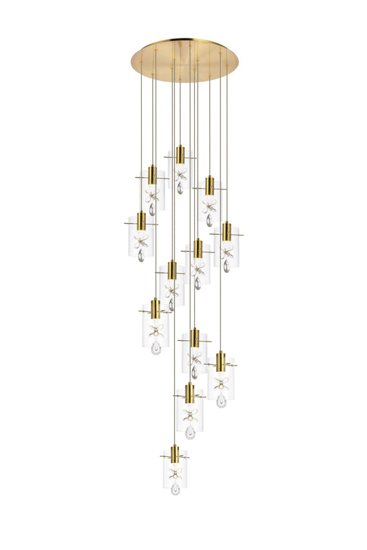 Elegant Decor Home Furnishing 12 -Light Gold Modern/contemporary Clear glass Glass Crystal Cylinder LED Large Indoor Hanging Pendant Light