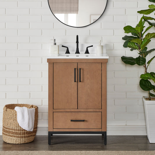 Runfine 24-in Gunny Undermount Single Sink Bathroom Vanity with Pure White Engineered Stone Top