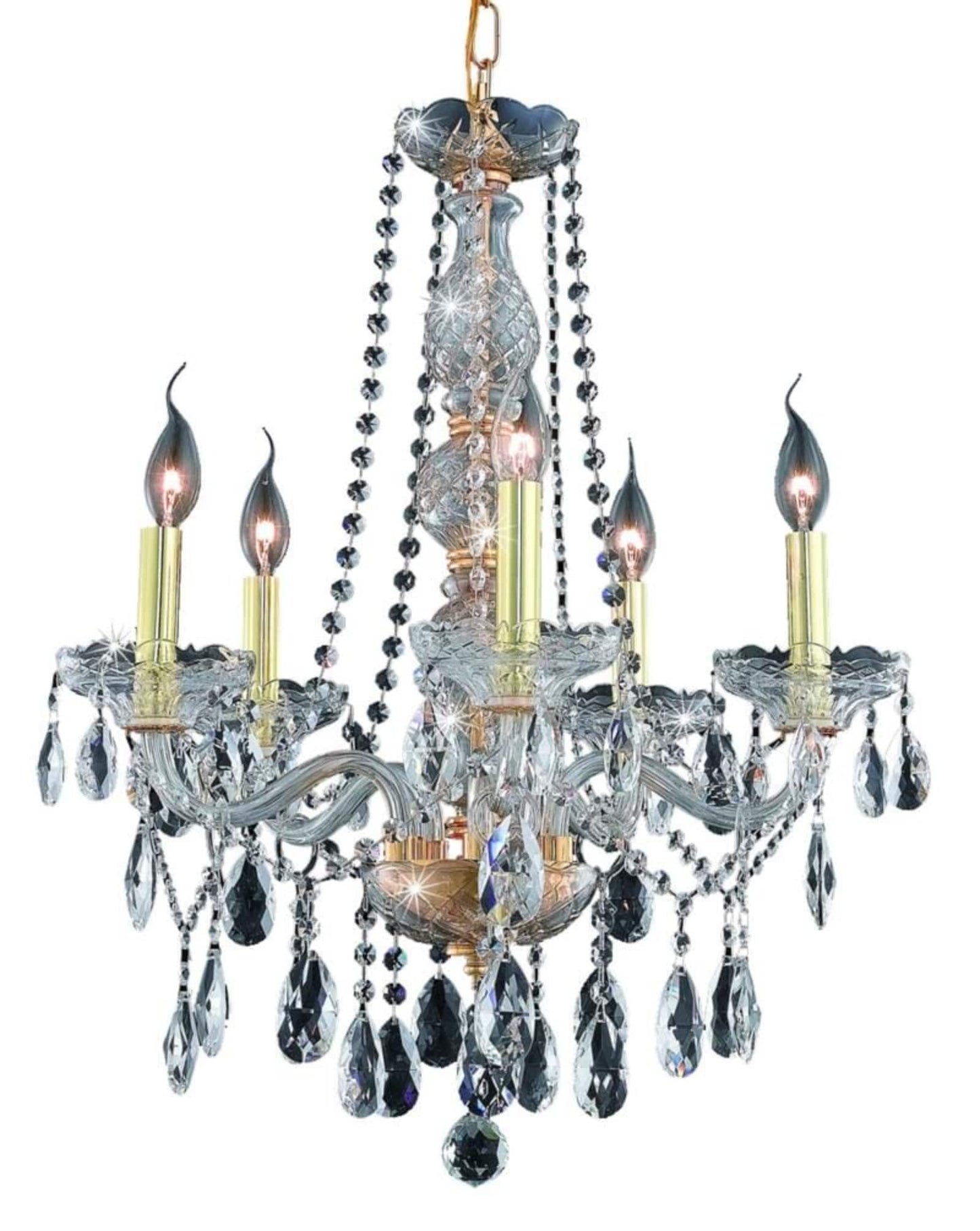 Elegant Decor Home Furnishing 5 -Light Gold Indoor Crystal Steel Chandelier