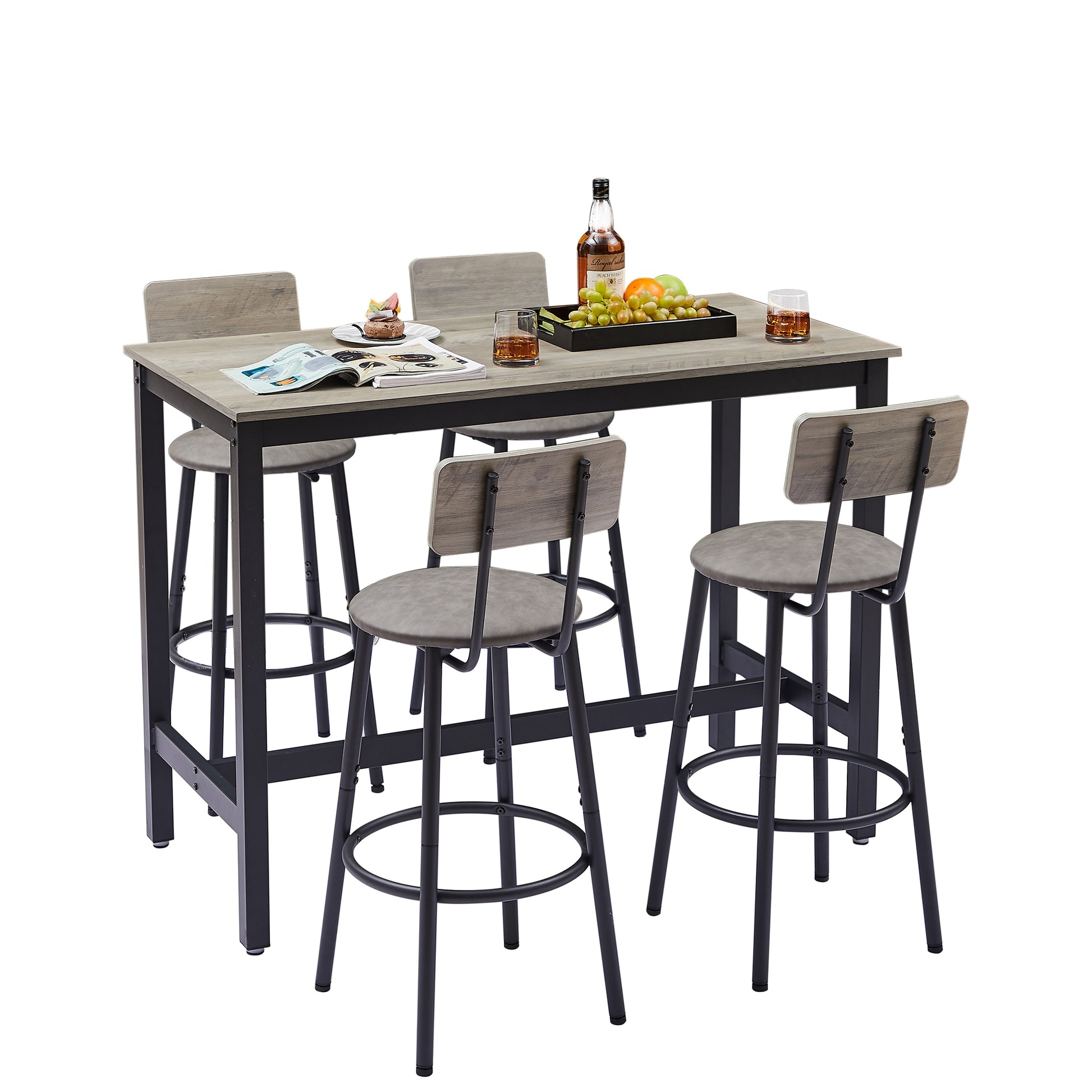 Sumyeg Bar Table Set with 4 Bar stools PU Soft seat with backrest Gray Contemporary/Modern Dining Room Set with Rectangular Table ( Seats 4 )