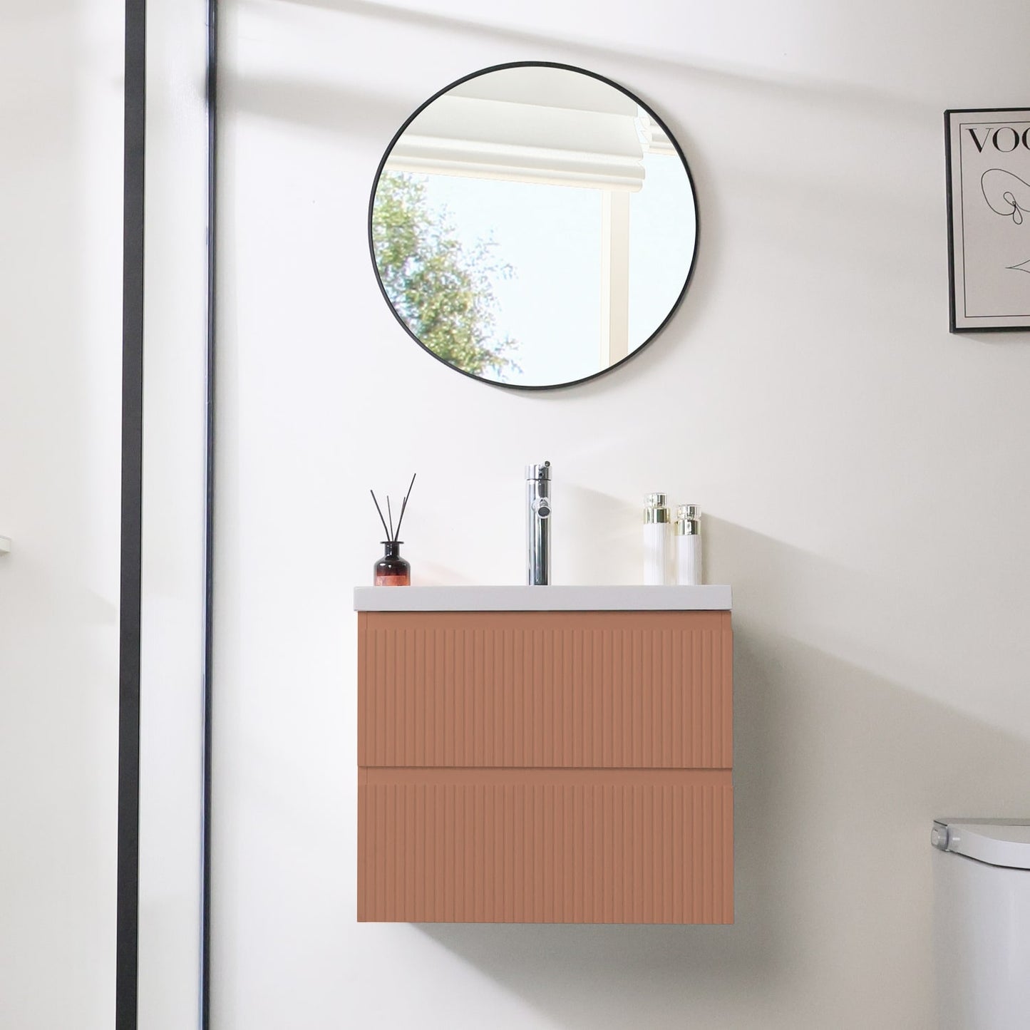 WONLINE 23-in Orange Undermount Single Sink Floating Bathroom Vanity with White Ceramic Top