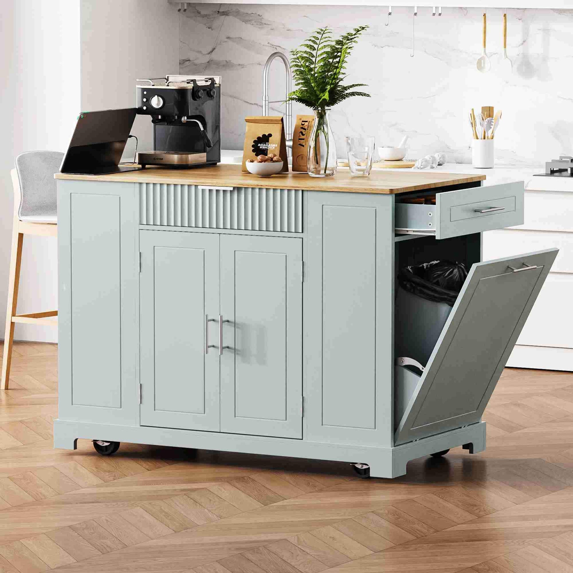 Runesay Gray MDF Base with MDF Wood Top Rolling Kitchen Island ( 20.5-in x 48.5-in x 36.35-in )