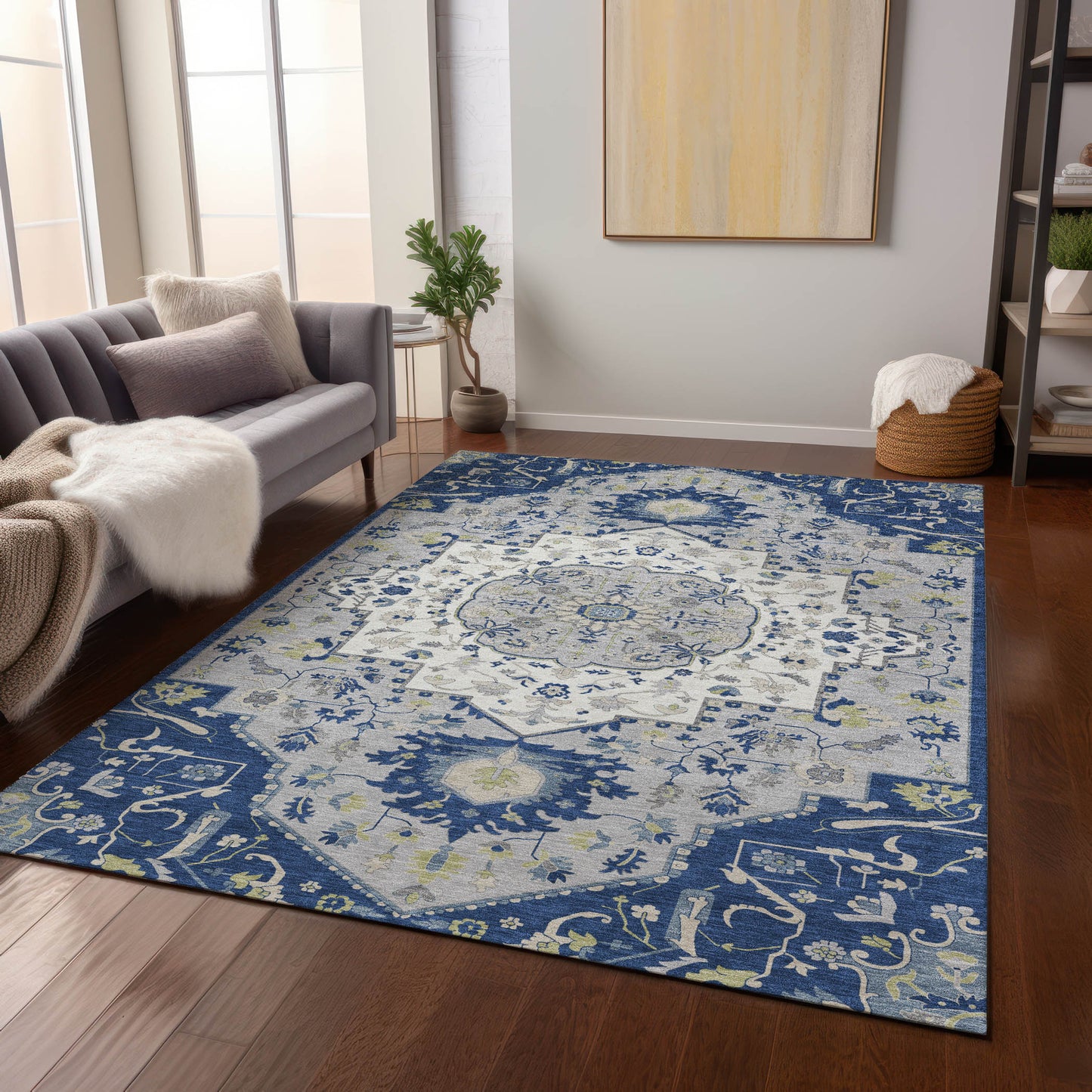 Addison Rugs Chantille ACN985NA 8 x 10 (ft) Polyester Navy Rectangular Indoor/Outdoor Geometric Pet Friendly Area rug