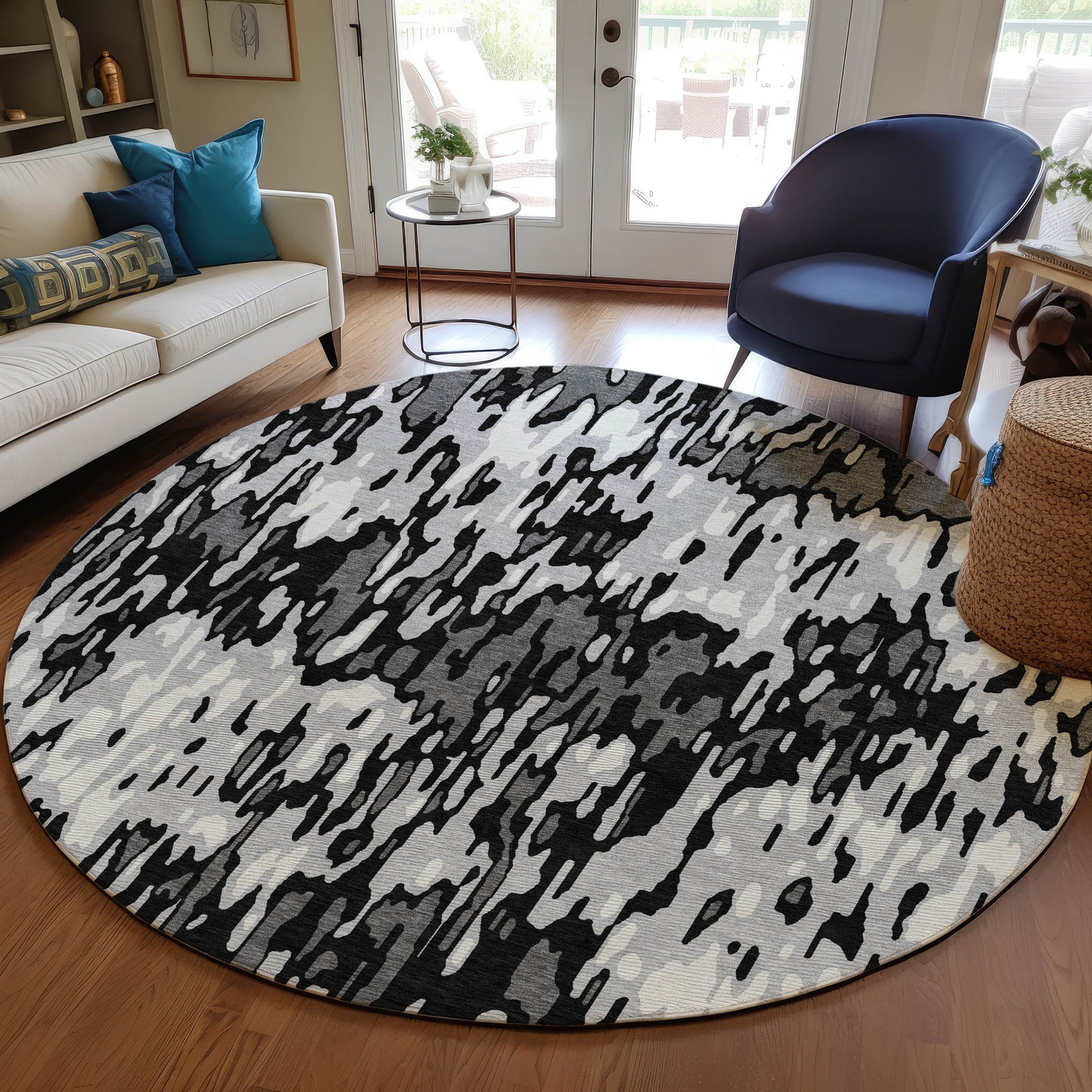 Addison Rugs Chantille ACN986GY 8 x 8 (ft) Loomed Polyester Gray Round Indoor/Outdoor Geometric Machine washable Pet Friendly Area rug