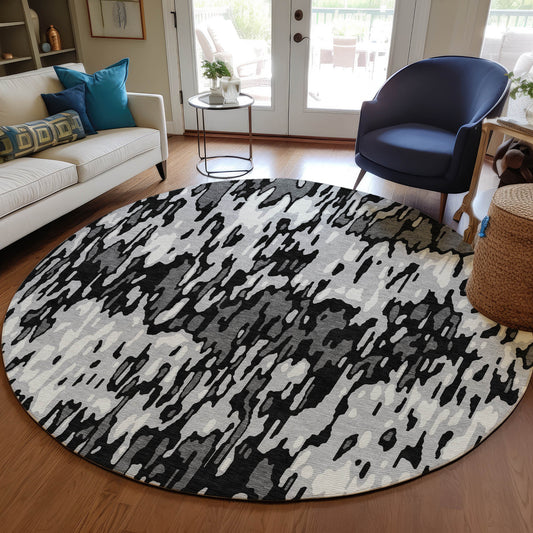 Addison Rugs Chantille ACN986GY 8 x 8 (ft) Loomed Polyester Gray Round Indoor/Outdoor Geometric Machine washable Pet Friendly Area rug