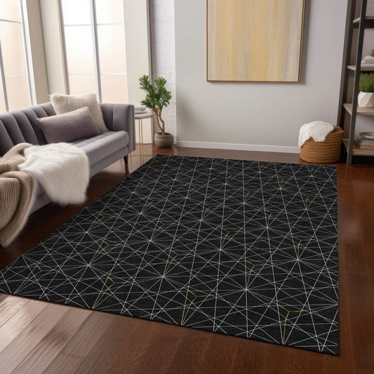 Addison Rugs Chantille ACN987BK 9 x 12 (ft) Loomed Polyester Black Rectangular Indoor/Outdoor Machine washable Pet Friendly Area rug