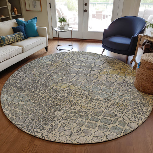 Addison Rugs Chantille ACN988PU 8 x 8 (ft) Loomed Polyester Putty Round Indoor/Outdoor Geometric Machine washable Pet Friendly Area rug
