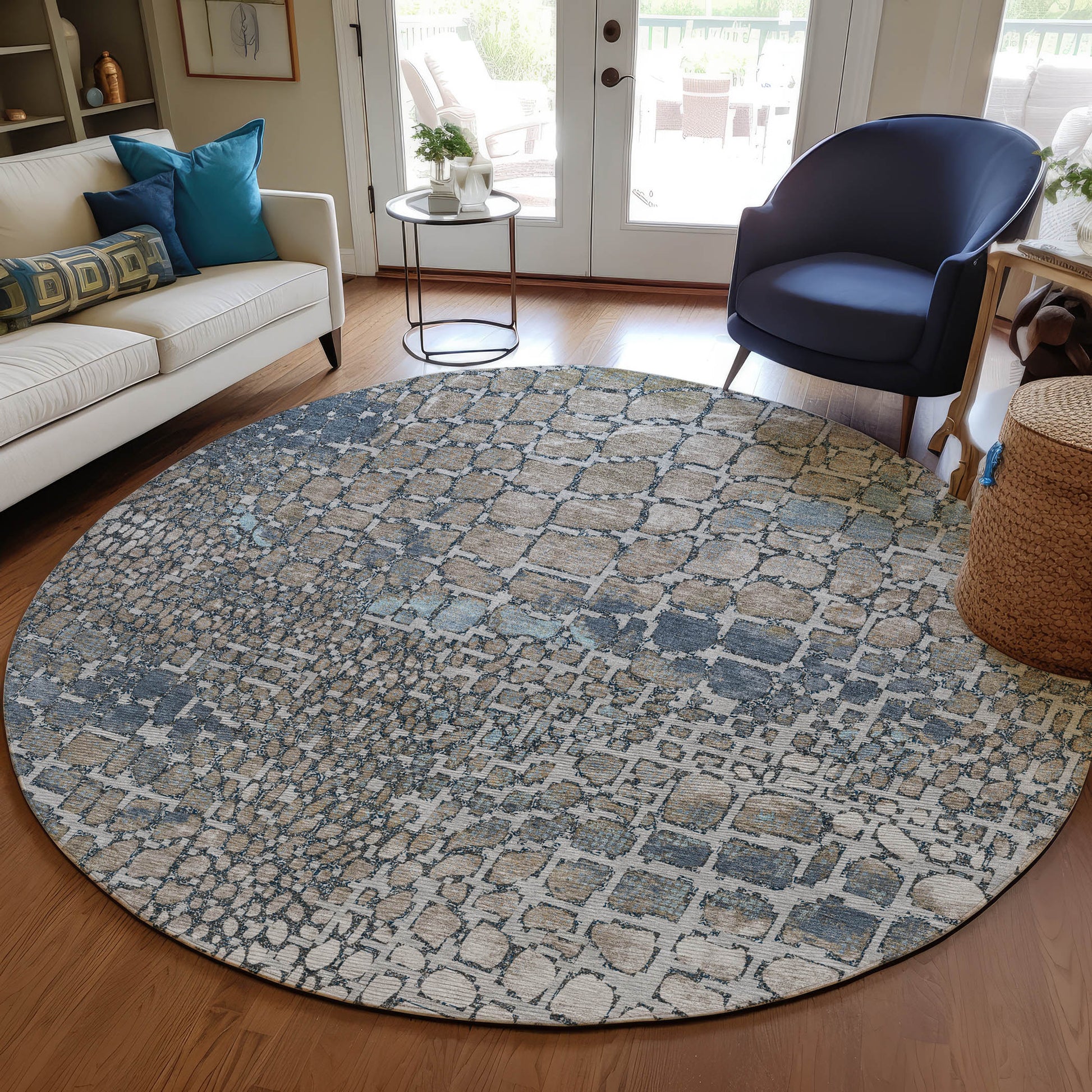 Addison Rugs Chantille ACN988SV 8 x 8 (ft) Loomed Polyester Silver Round Indoor/Outdoor Geometric Machine washable Pet Friendly Area rug